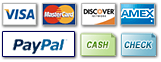 visa, mastercard, discover, amex, paypal, cash, check